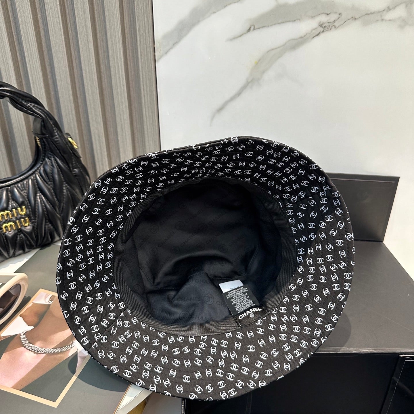 Chanel Bucket Hat With CC Logo Pattern Cotton 237374