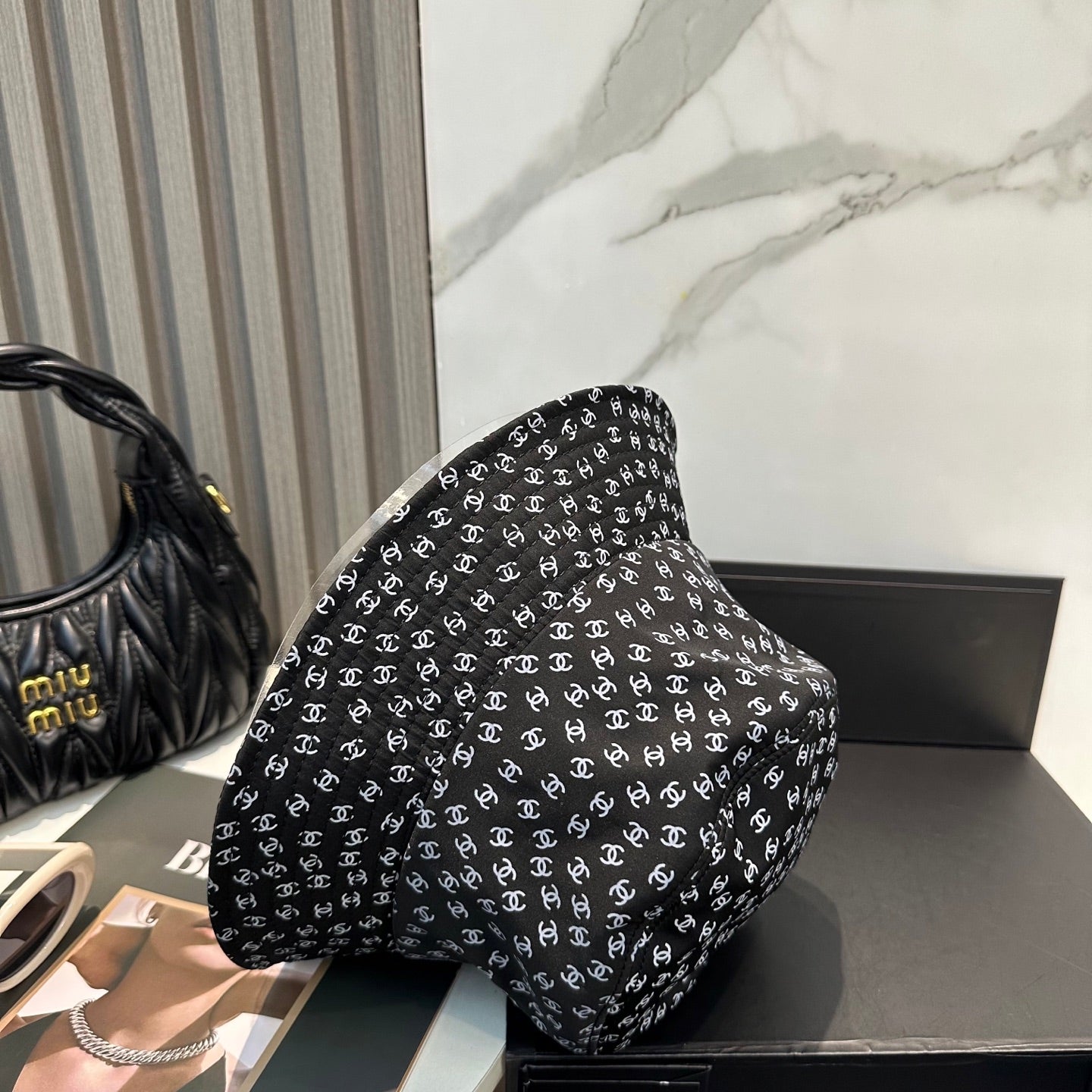 Chanel Bucket Hat With CC Logo Pattern Cotton 237374