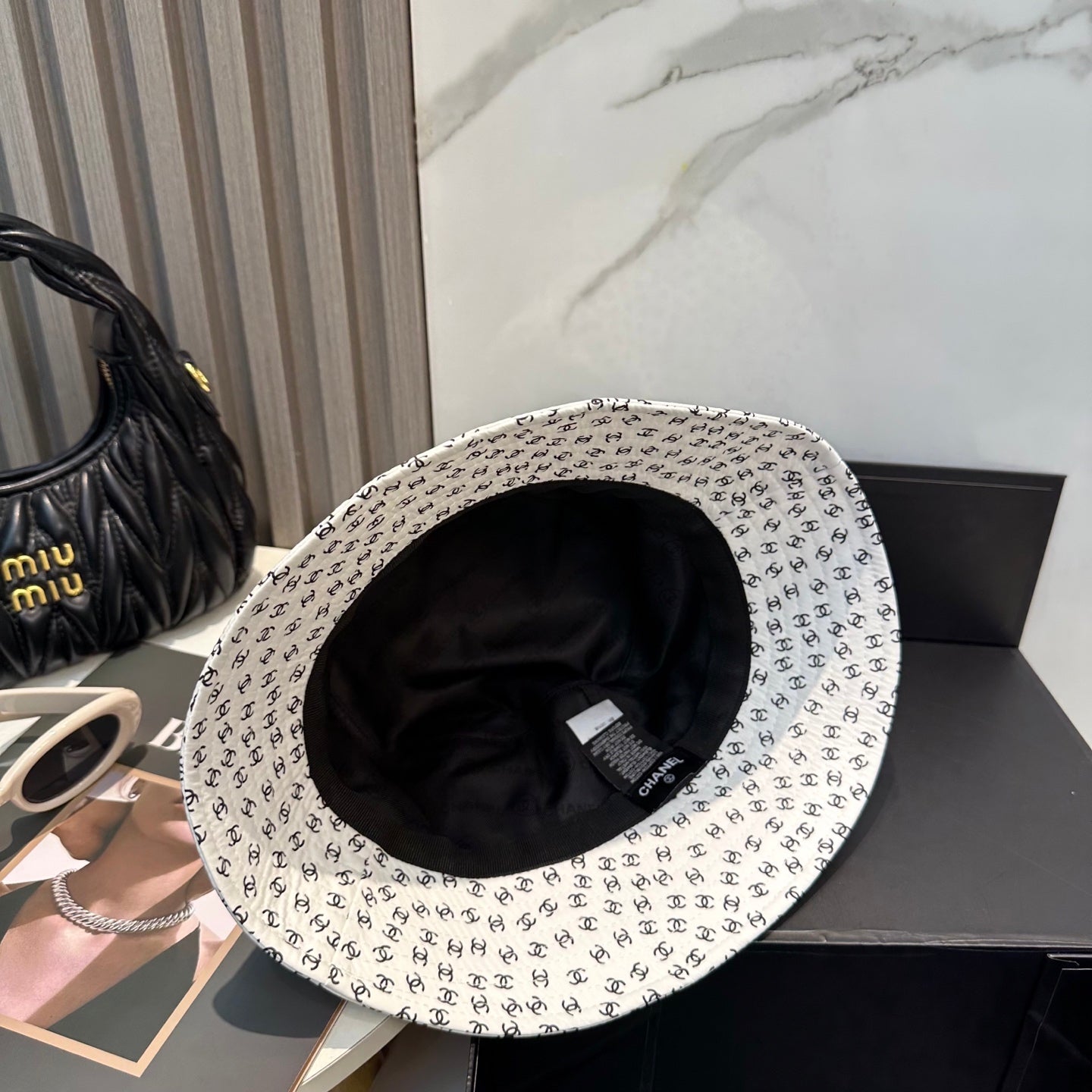 Chanel Bucket Hat With CC Logo Pattern Cotton 237374