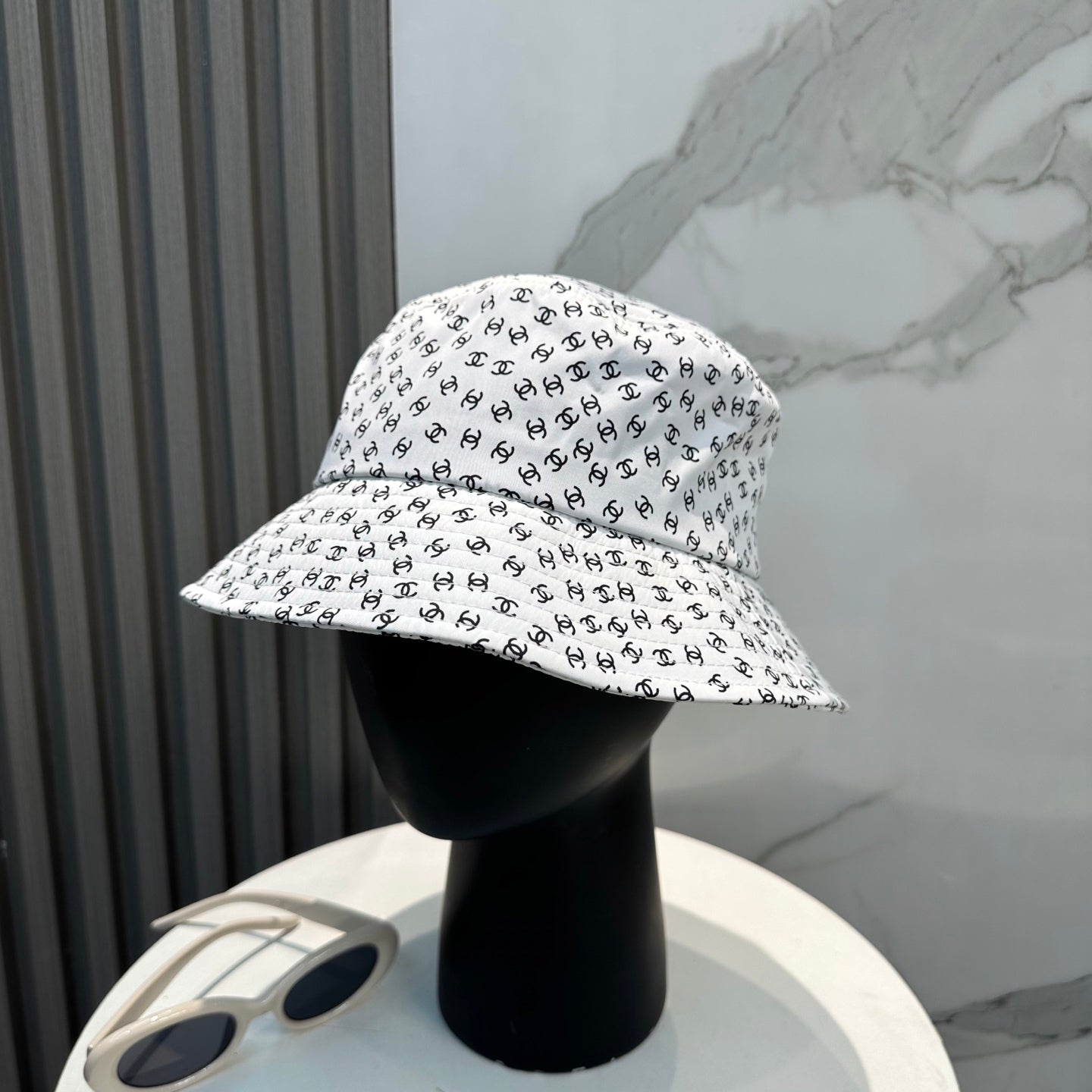 Chanel Bucket Hat With CC Logo Pattern Cotton 237374