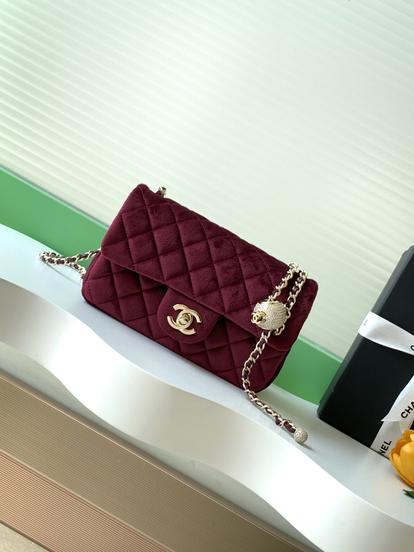 Chanel 2026 Pearl Crush Rectangular Flap 20cm Velvet Leather