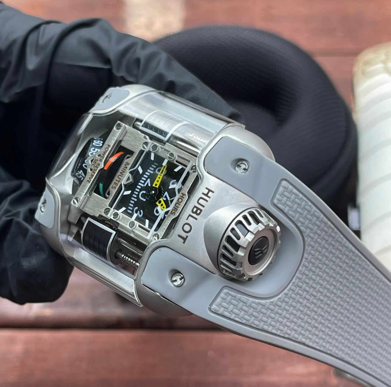 Hublot MP-10 Tourbillon Weight Energy System Titanium Watch Grey Strap