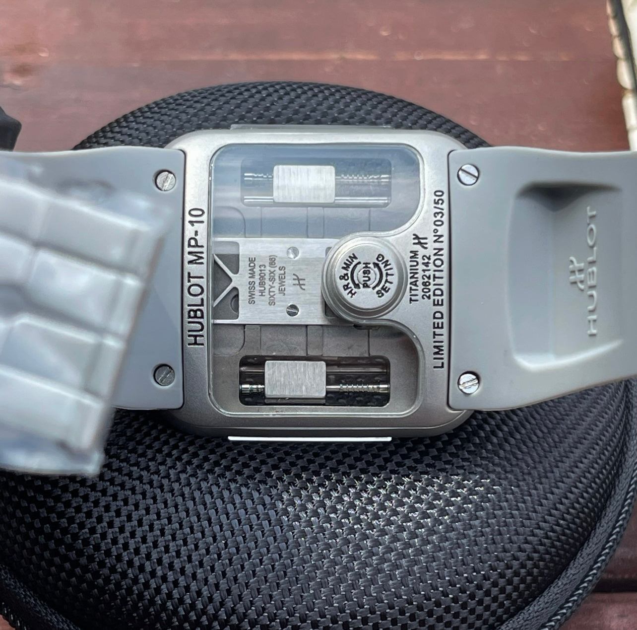 Hublot MP-10 Tourbillon Weight Energy System Titanium Watch Grey Strap