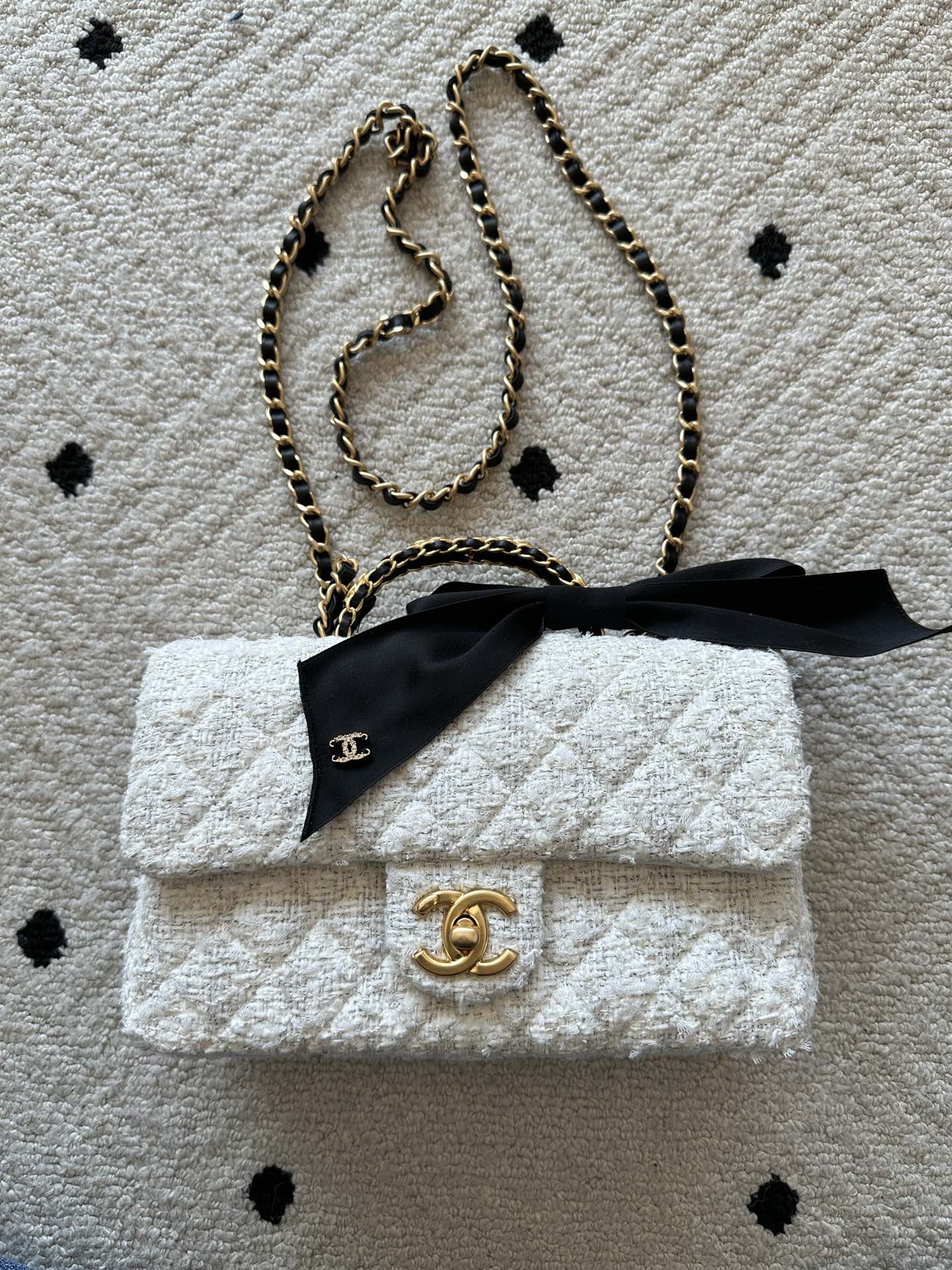 Chanel 2026 Flap Bag White Tweed Leather