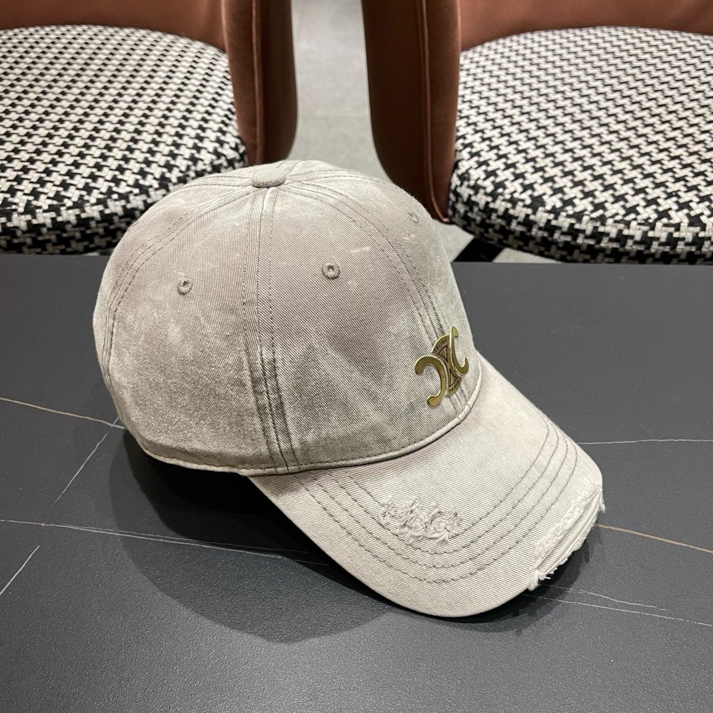 Celine Denim Baseball Hat Gold Logo 213523