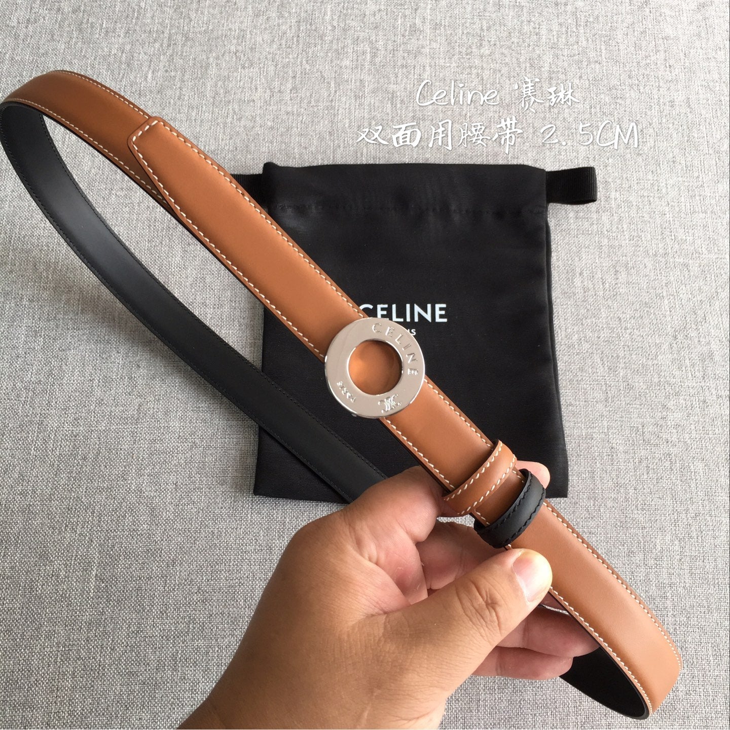 Celine 2026 Disc Buckle & Reversible Strap Belt 2.5cm Leather