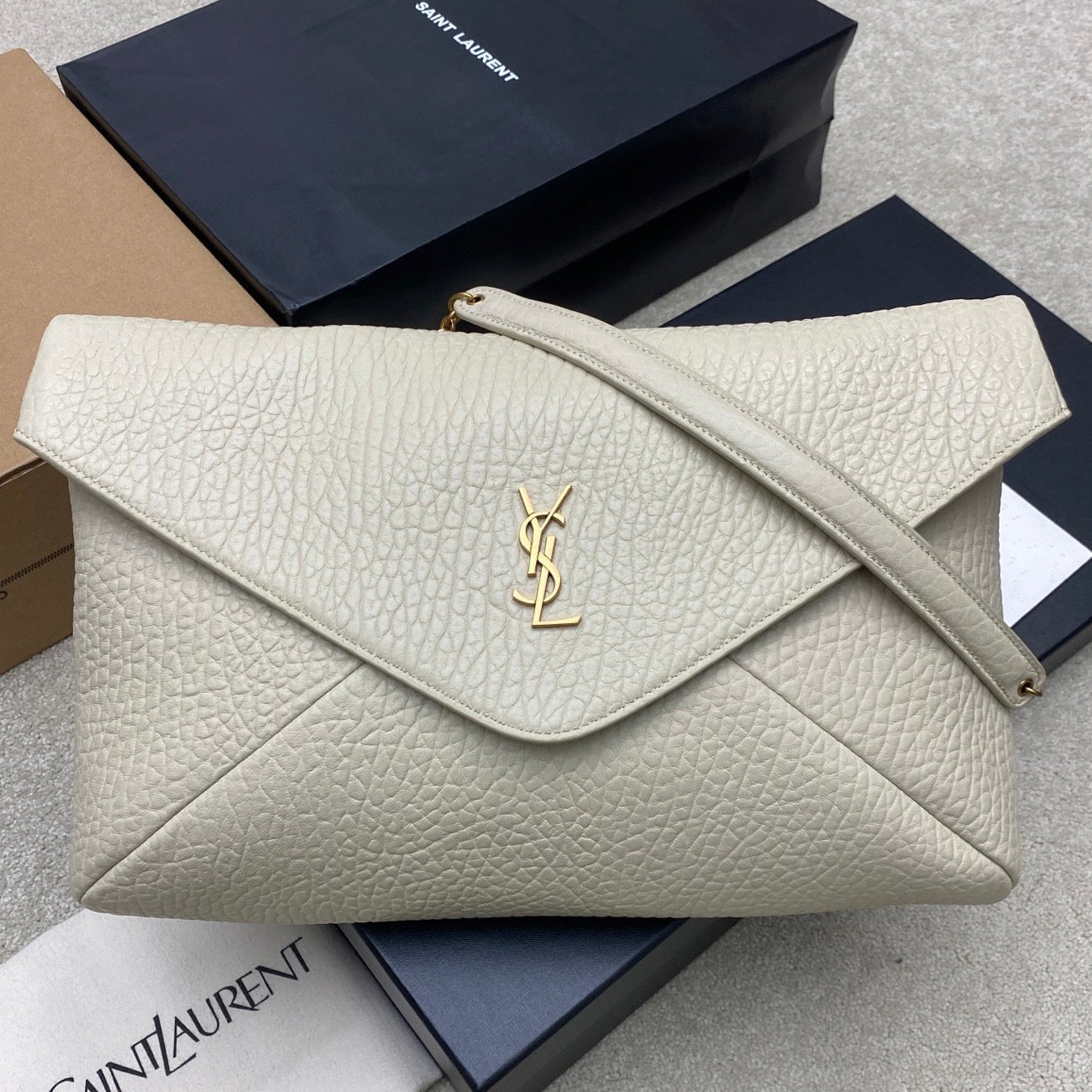 YSL 2026 Cassandre Large Pouch on Chain 35cm Calfskin