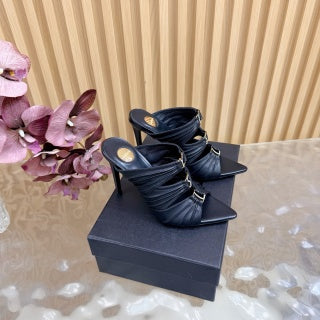 YSL 26ss High Heeled Mules 110 Cowhide