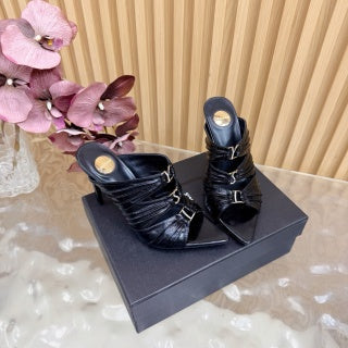 YSL 26ss High Heeled Mules 110 Cowhide