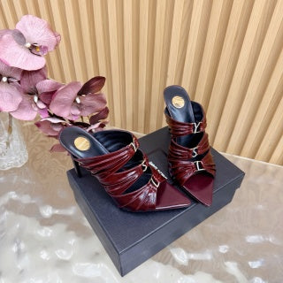 YSL 26ss High Heeled Mules 110 Cowhide