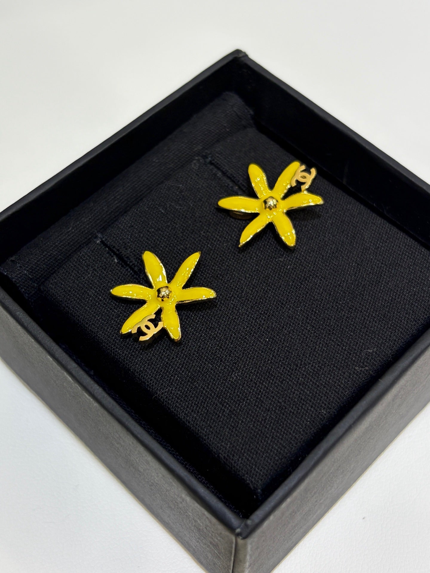Chanel 2026 Gold Double C Blue and Yellow Enamel Flower Stud Earrings