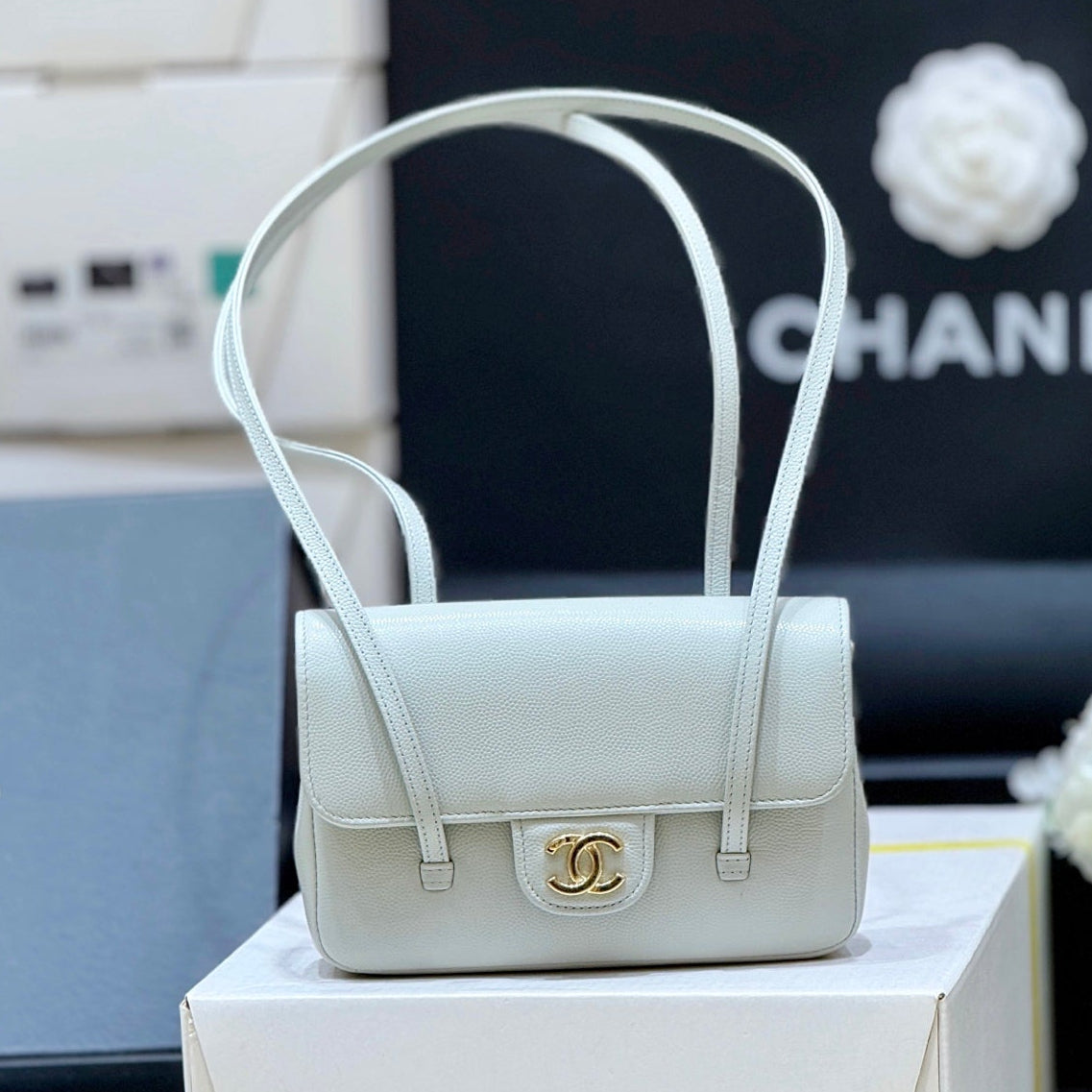 Chanel 26 Shoulder Bag 17 Light Blue Caviar Leather 349528