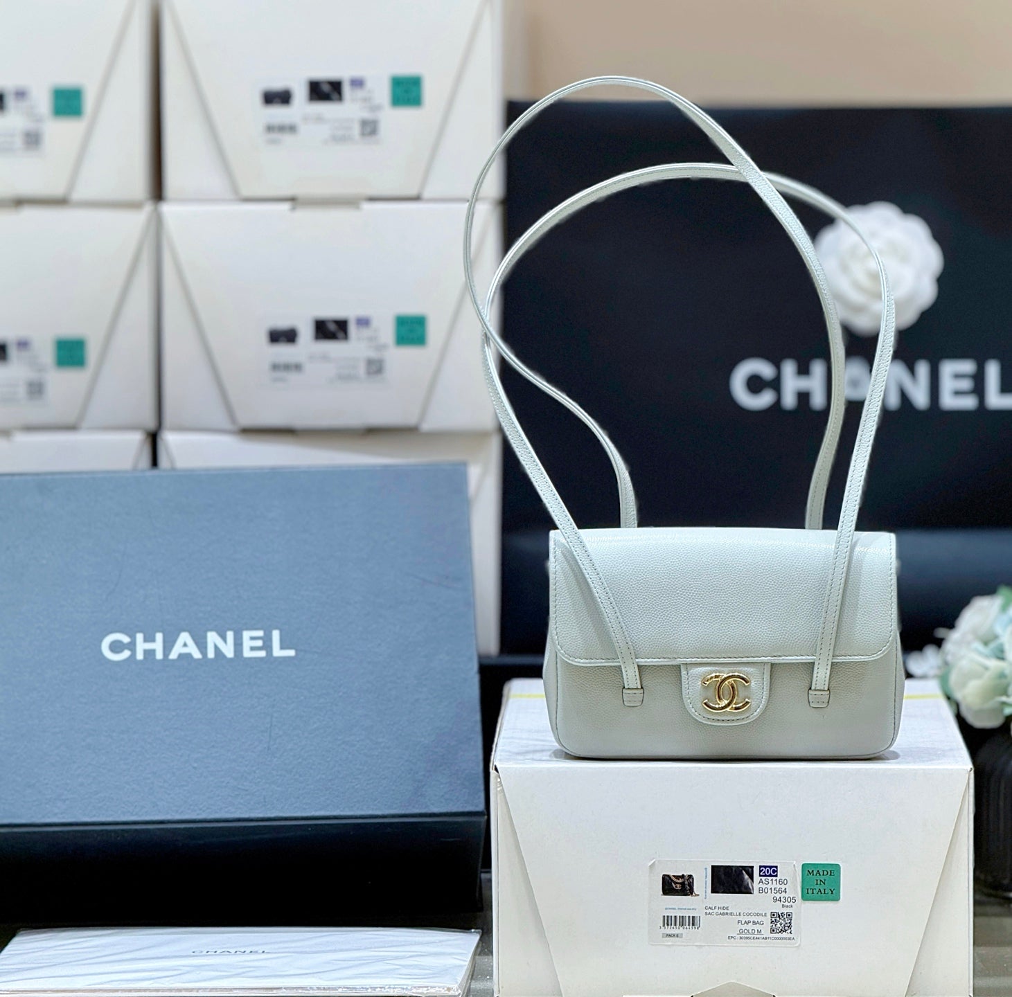 Chanel 26 Shoulder Bag 17 Light Blue Caviar Leather 349528