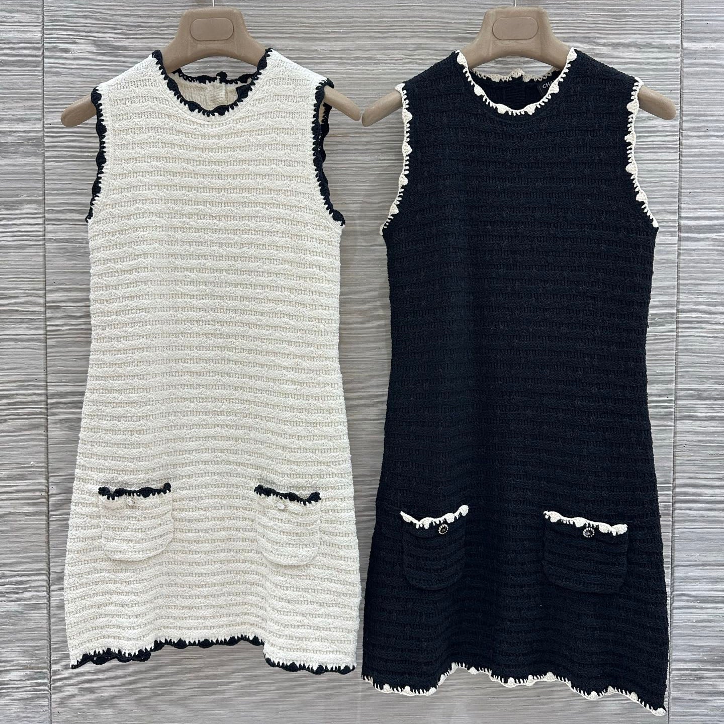 Chanel 2026 Sleeveless Dress Black and Off-White Wool