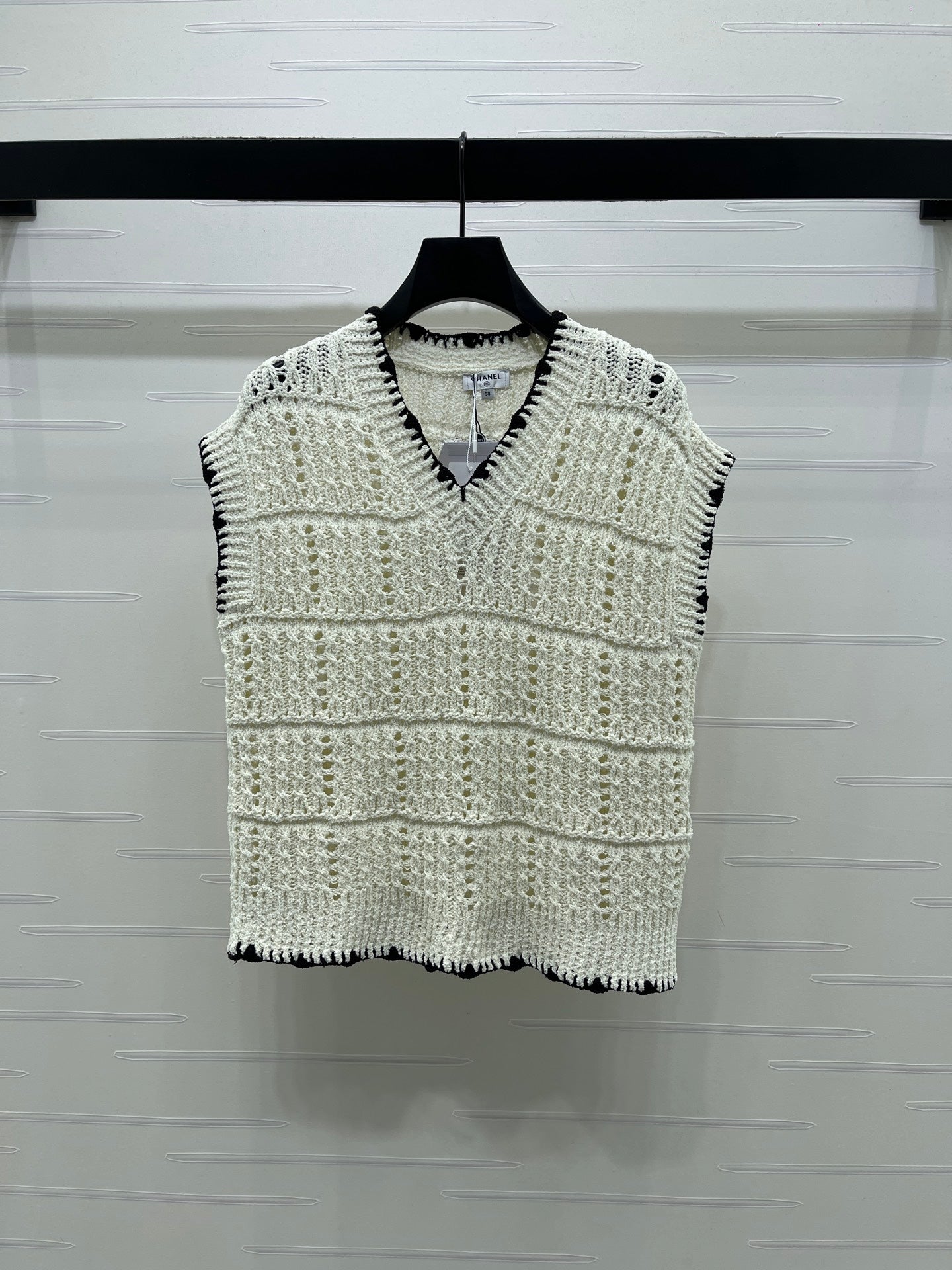 Chanel 2026 V-Neck Knit Vest Black and White Cotton Polyamide