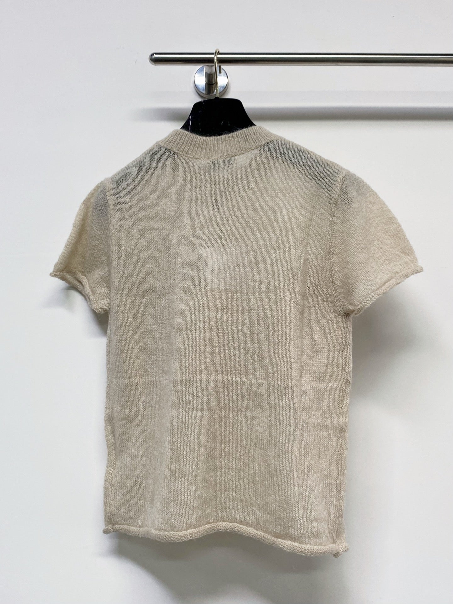 Chanel 2026 Floral Short Sleeve T-shirt Black and Beige Wool