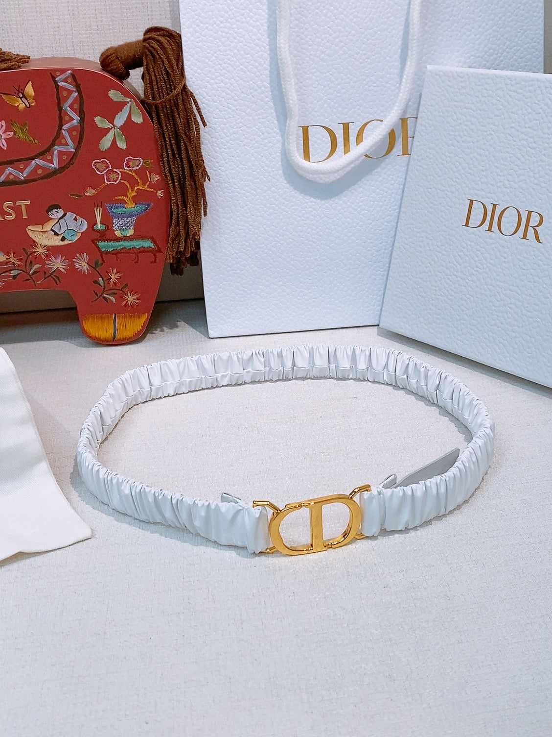 Dior Ruffled Belt 20mm Lambskin 201208