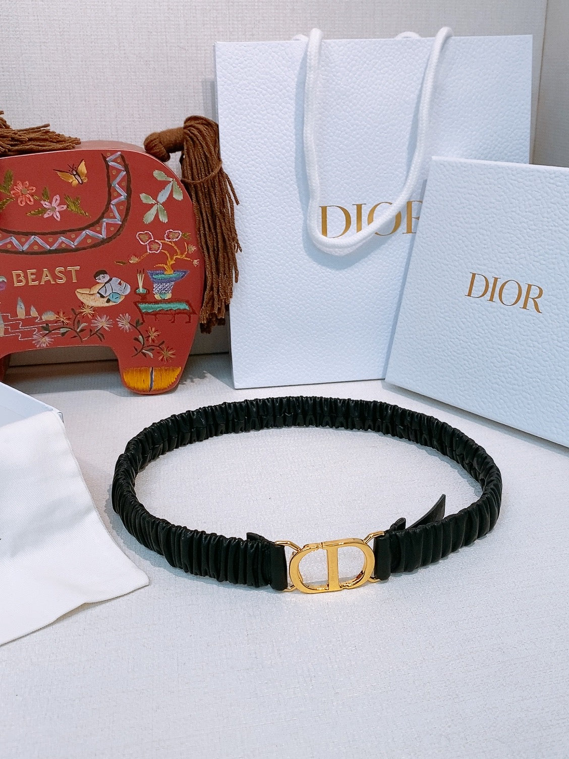 Dior Ruffled Belt 20mm Lambskin 201208