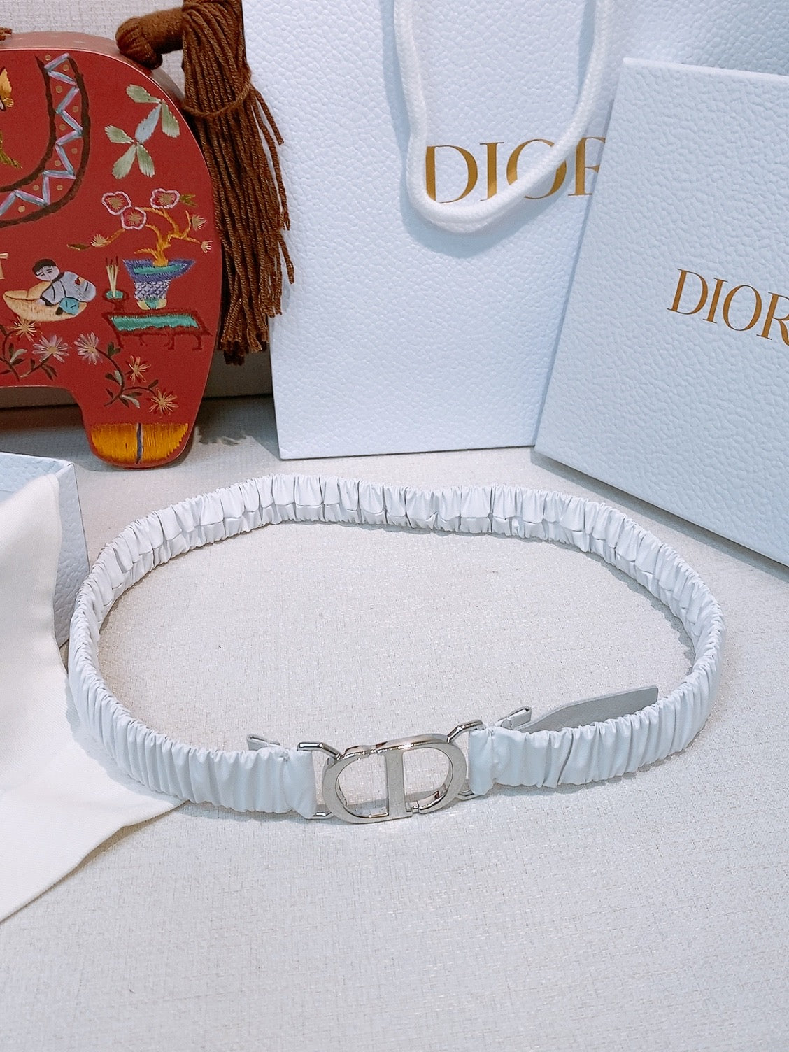 Dior Ruffled Belt 20mm Lambskin 201208