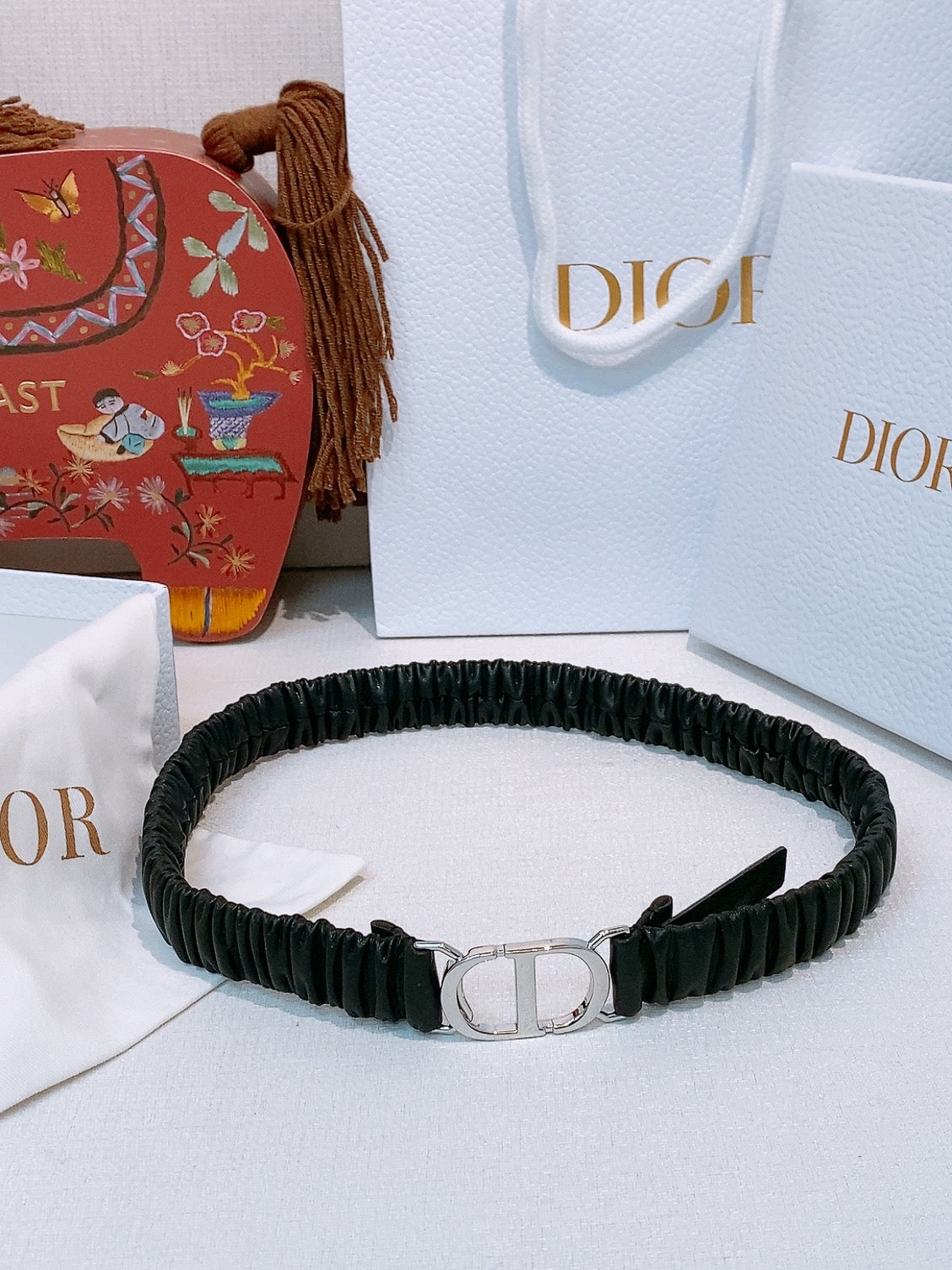 Dior Ruffled Belt 20mm Lambskin 201208
