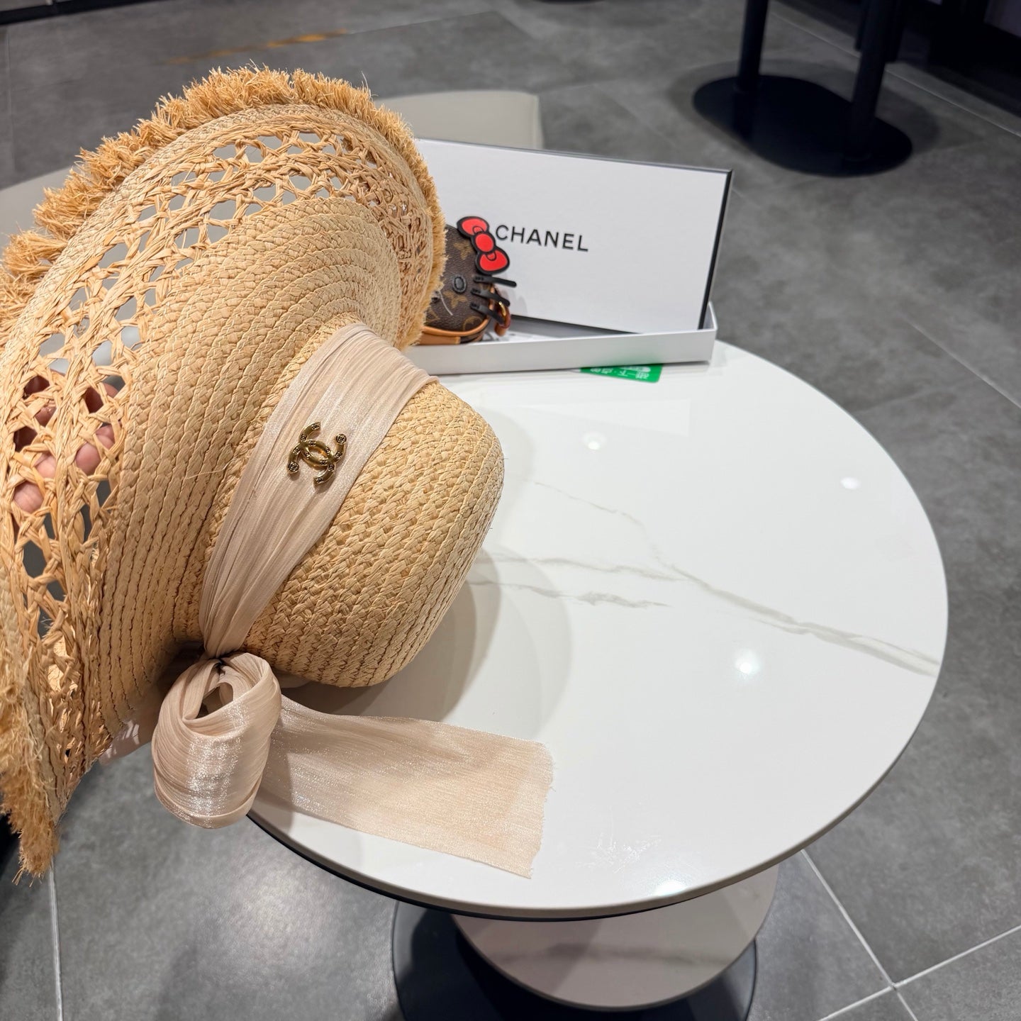 Chanel Raffia Sun Hat With Silk Ribbon 219110