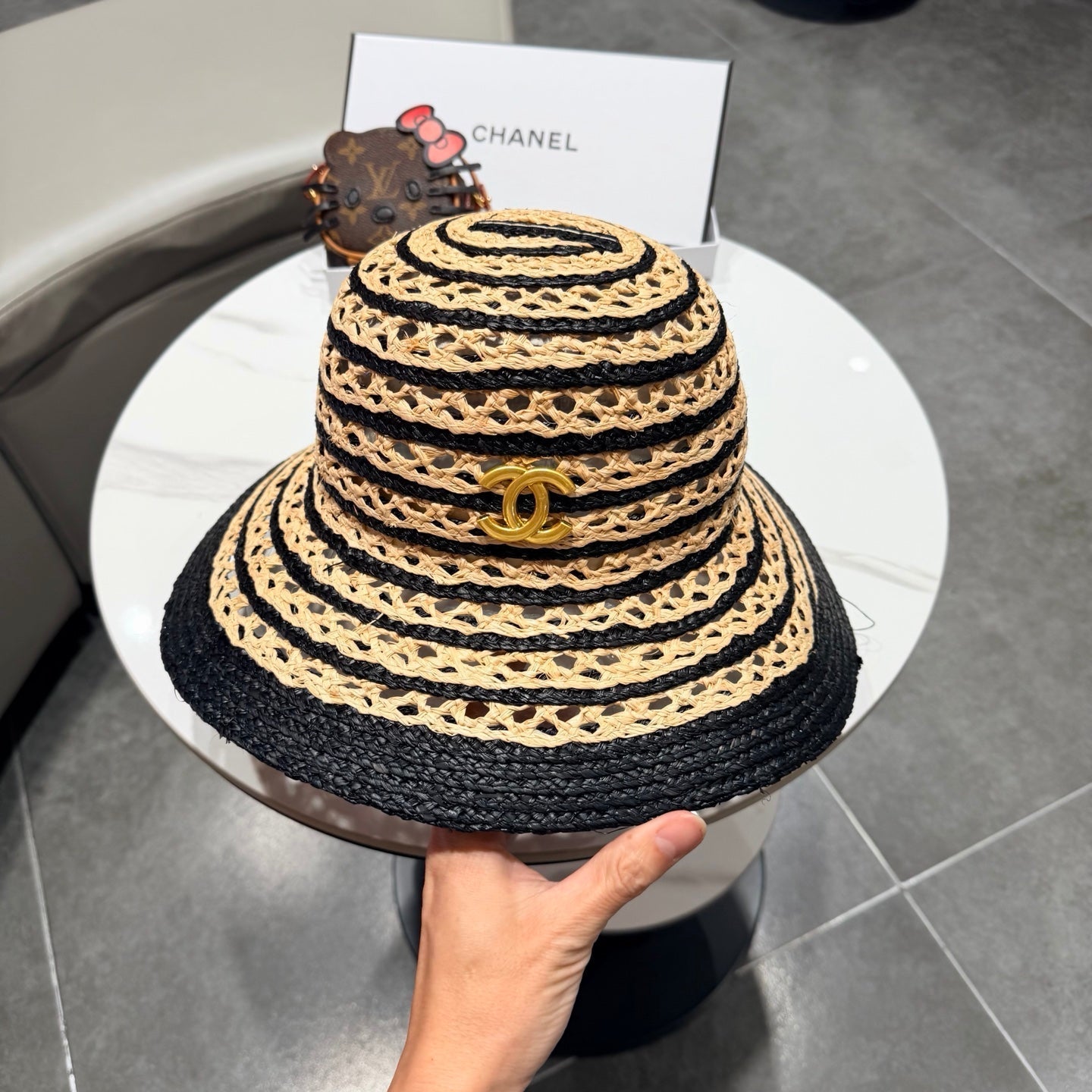 Chanel Hollowed-out Bow Straw Hat