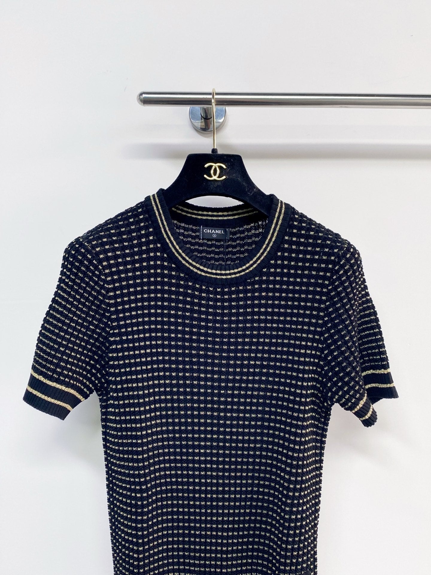 Chanel 2026  Short-Sleeve Shirt Cream and Navy Blue Tencel Nylon