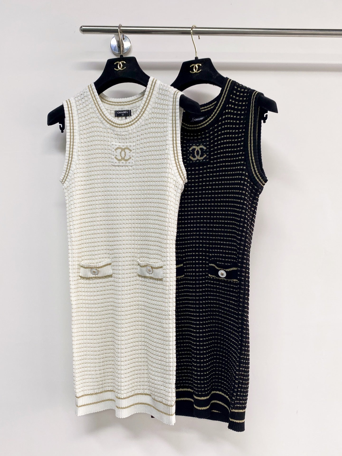 Chanel 2026 Knit Vest Dress Cream and Navy Blue Tencel Nylon