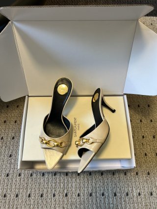 YSL 26ss Pointed Toe High Heeled Mules 75 Sheepskin