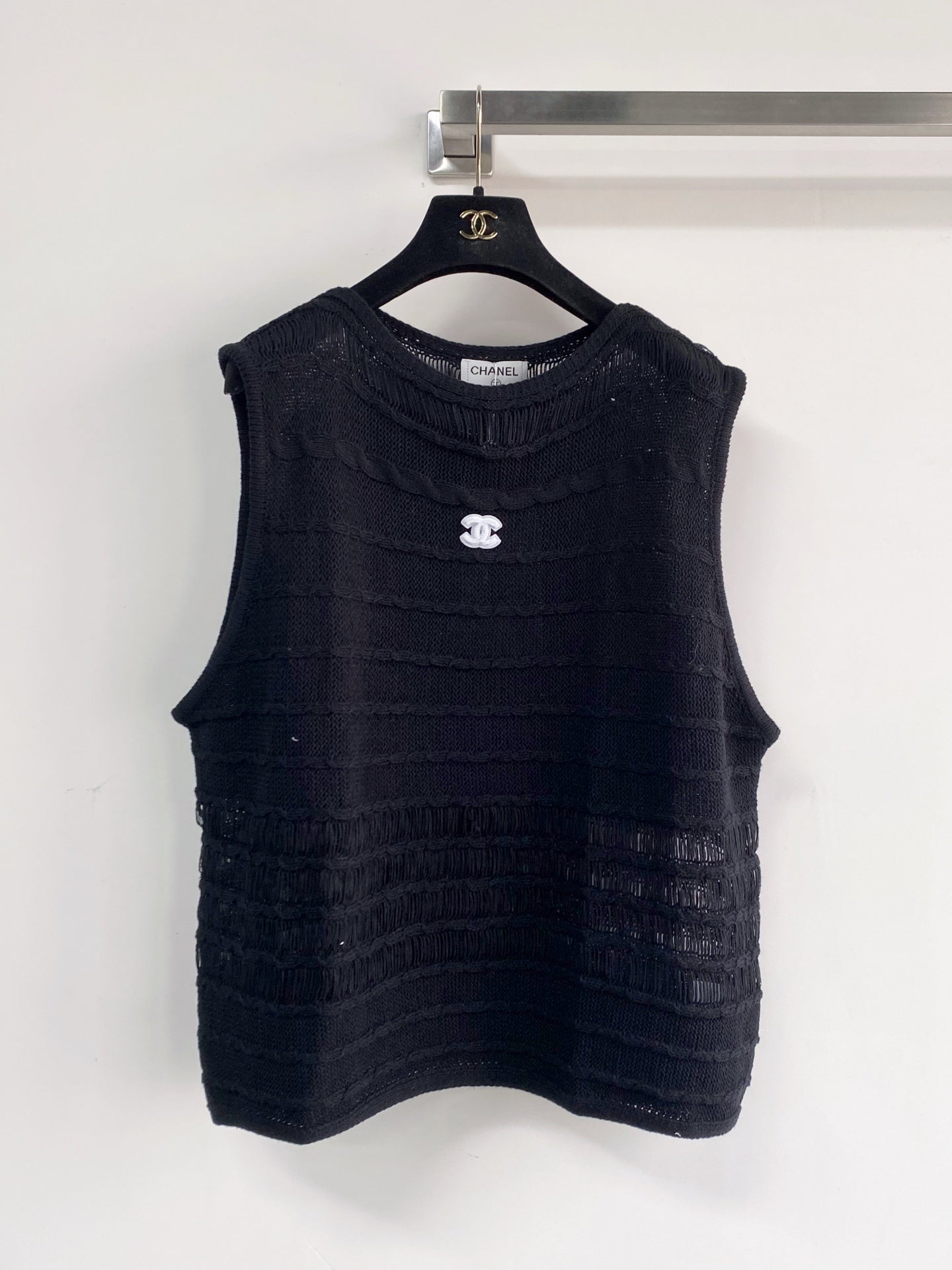 Chanel 2026 Hollow-Out Vest Black and Gray Viscose Nylon