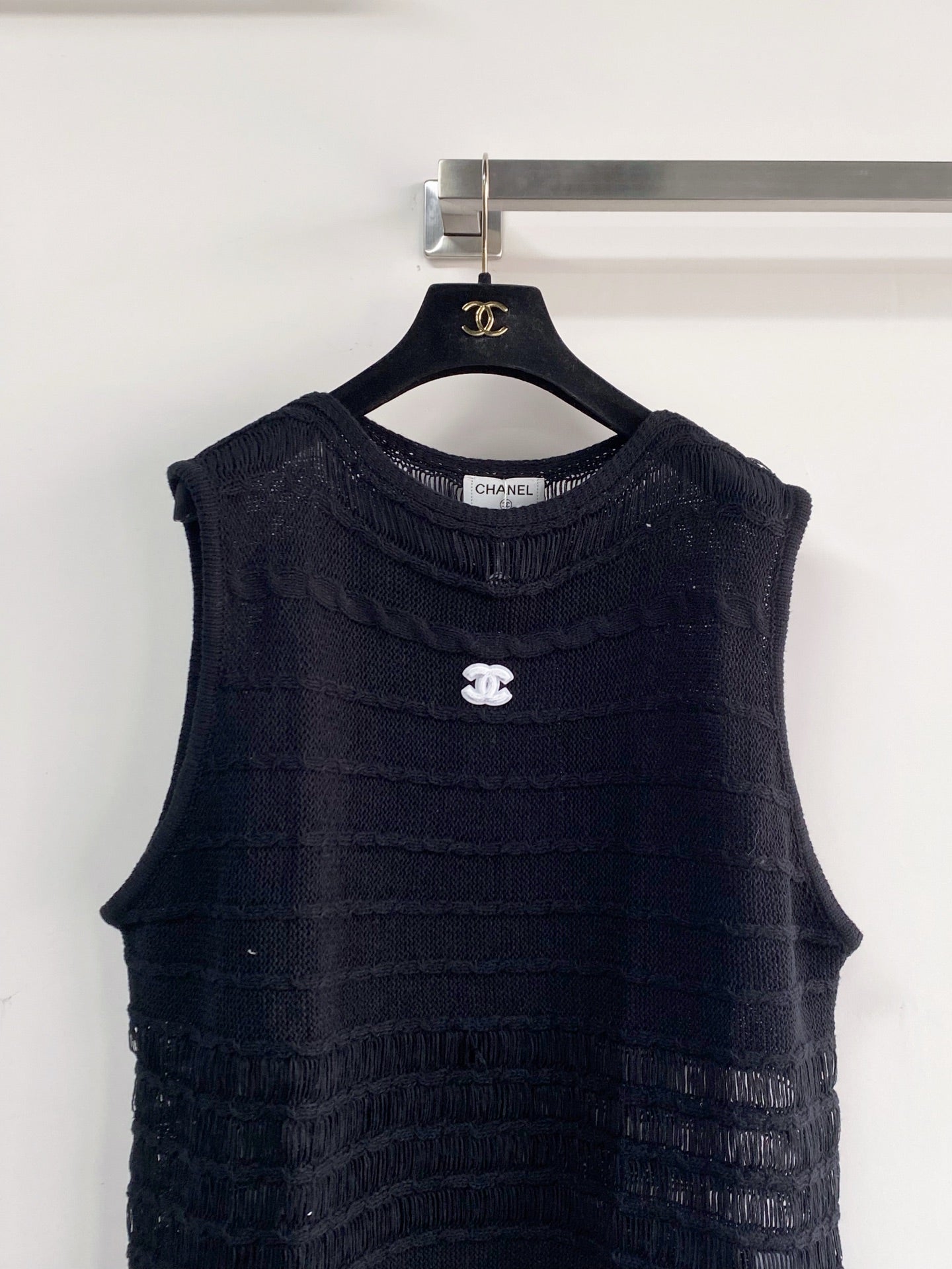 Chanel 2026 Hollow-Out Vest Black and Gray Viscose Nylon