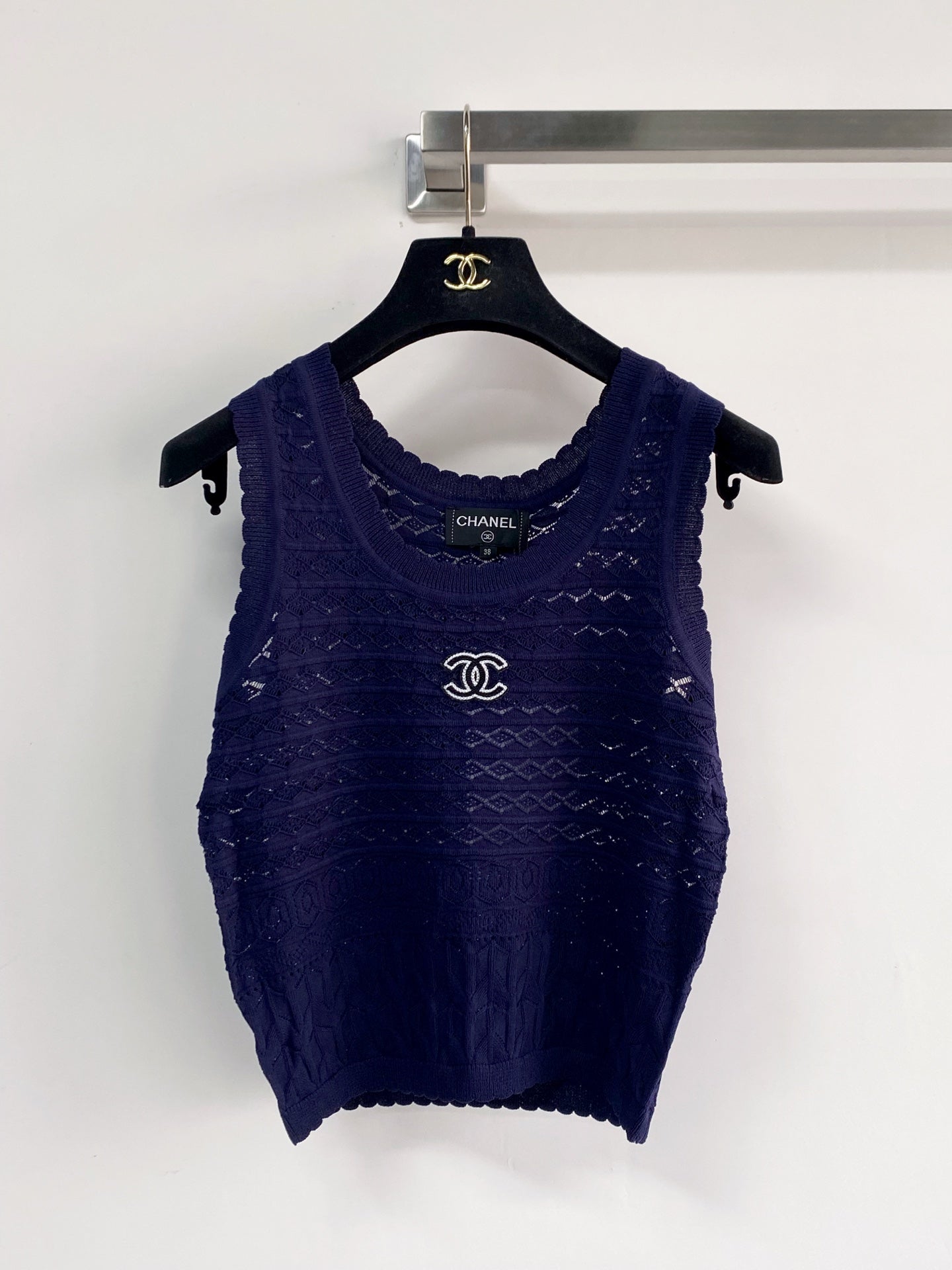 Chanel 2026 Vest White Yellow Navy Blue Wool Tencel
