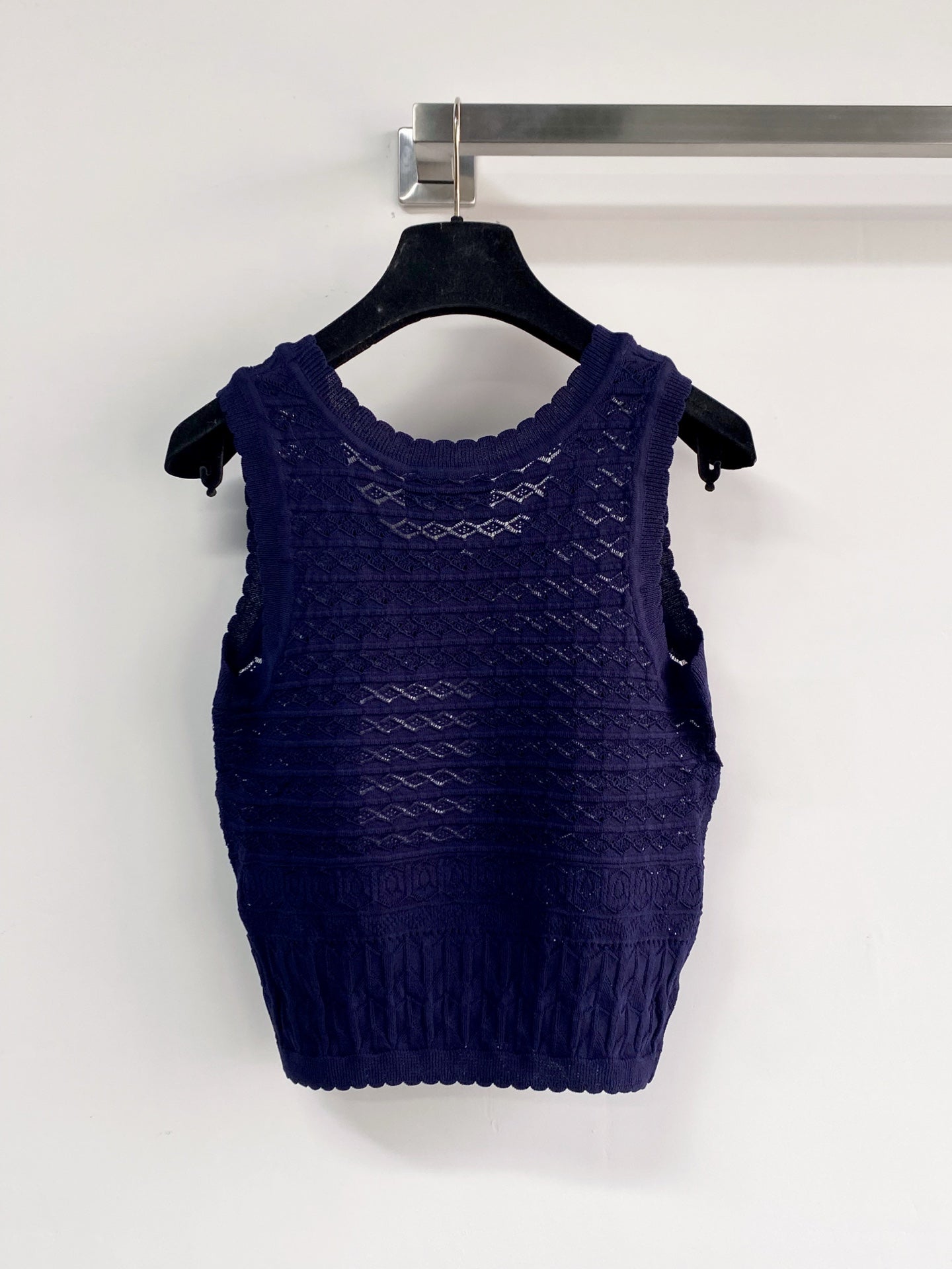 Chanel 2026 Vest White Yellow Navy Blue Wool Tencel