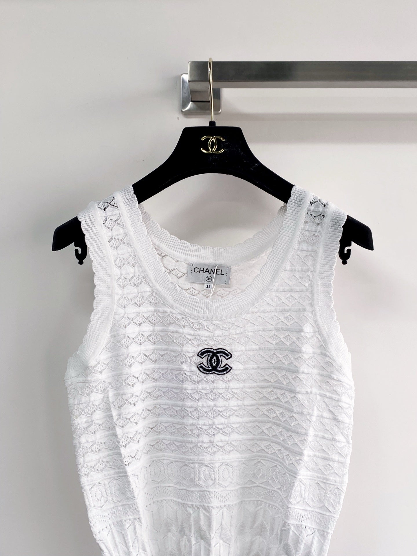 Chanel 2026 Vest White Yellow Navy Blue Wool Tencel
