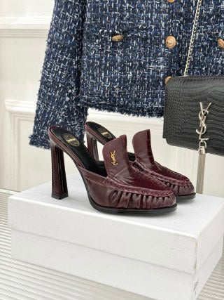 YSL 26ss High Heeled Open Back 105 Sandals Sheepskin