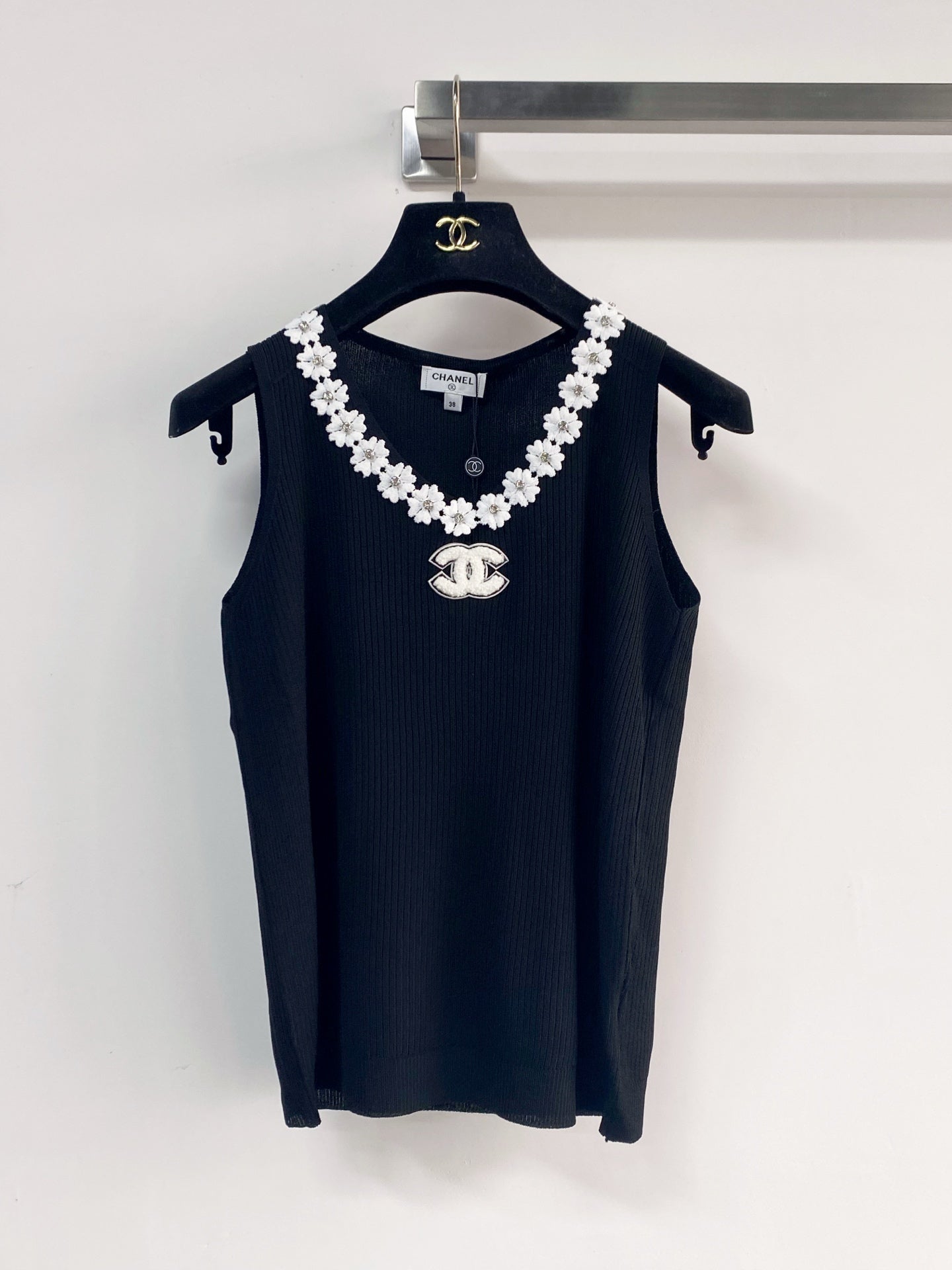 Chanel 2026  Flower Shirt White and Black Polyester Viscose