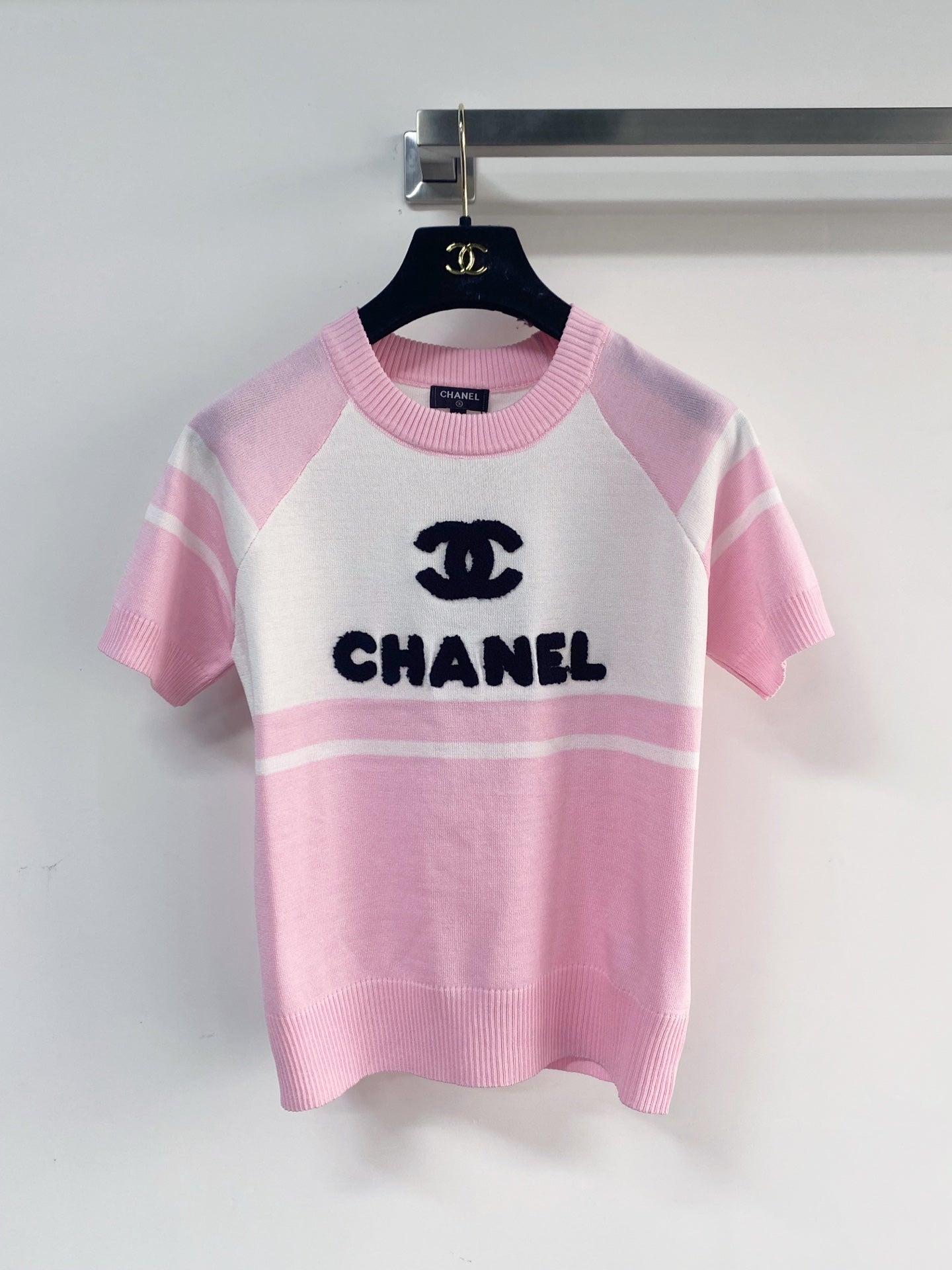 Chanel 2026  Short-Sleeve Shirt Pink Black White Wool Cashmere