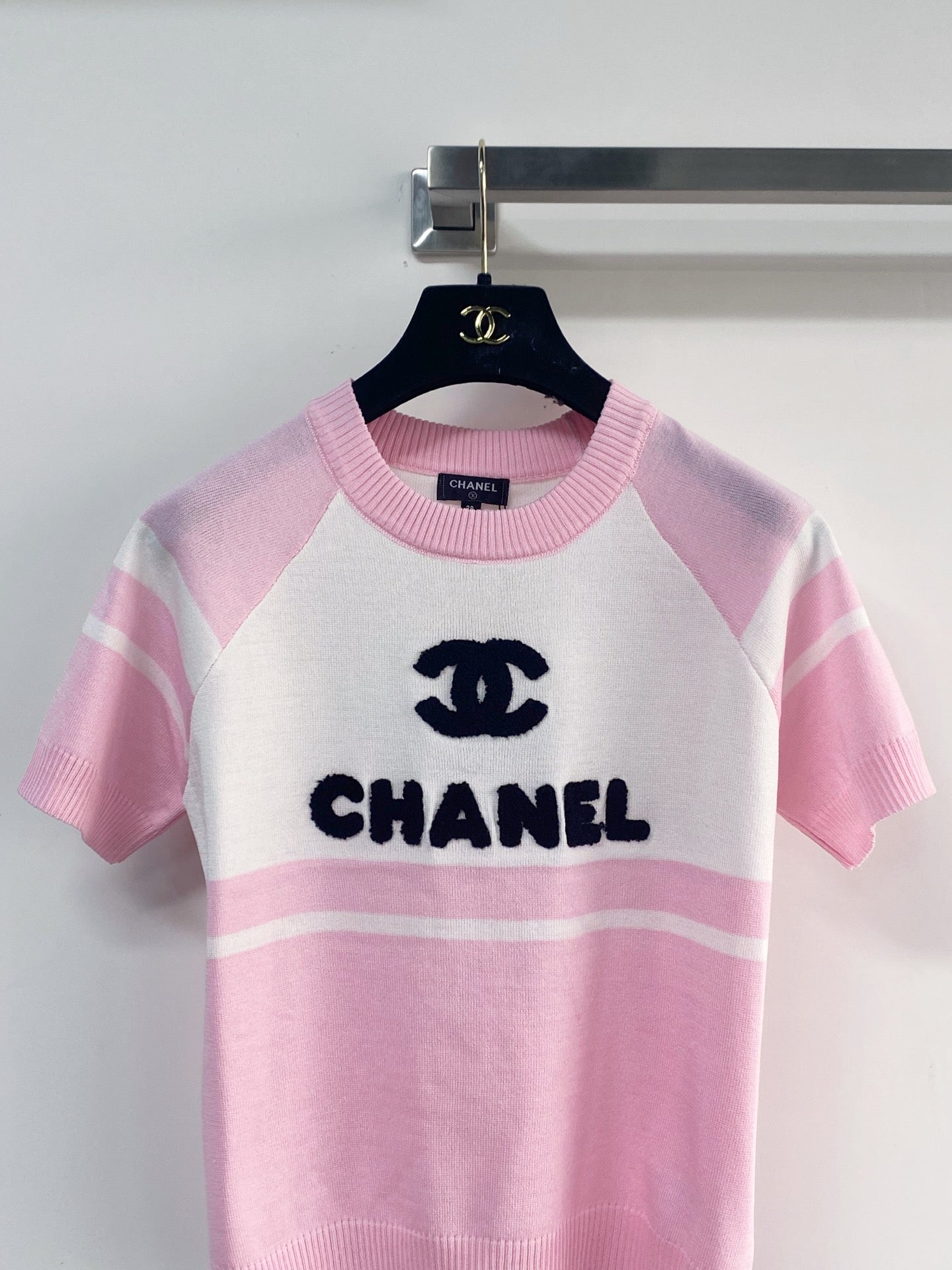 Chanel 2026  Short-Sleeve Shirt Pink Black White Wool Cashmere