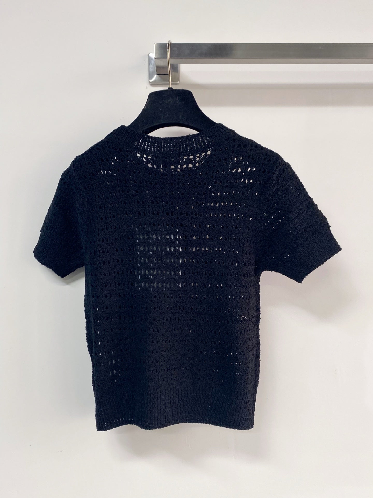 Chanel 2026 Hollow Short-Sleeve Shirt Pink Black White Wool Cashmere