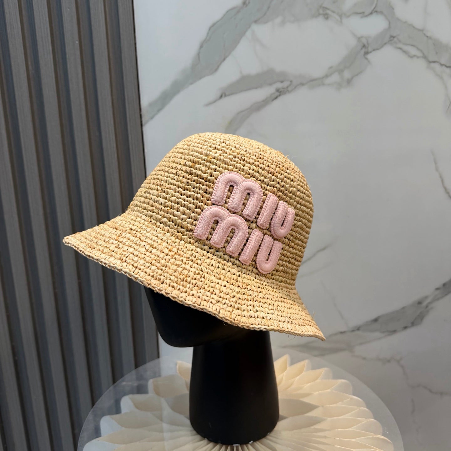 Miumiu Straw Hat with Logo 379596