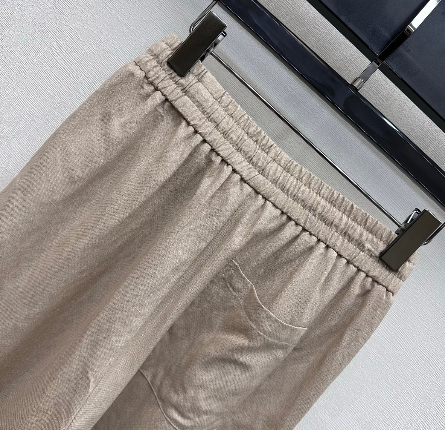 Dior 2026 Drawstring Linen Straight Leg Trouser Beige and Navy Blue Cotton