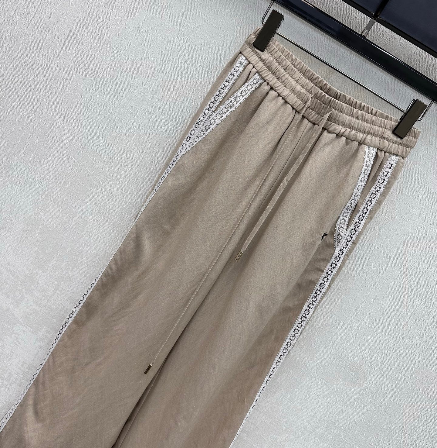 Dior 2026 Drawstring Linen Straight Leg Trouser Beige and Navy Blue Cotton