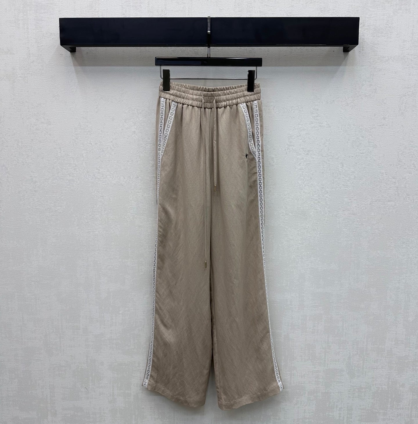 Dior 2026 Drawstring Linen Straight Leg Trouser Beige and Navy Blue Cotton