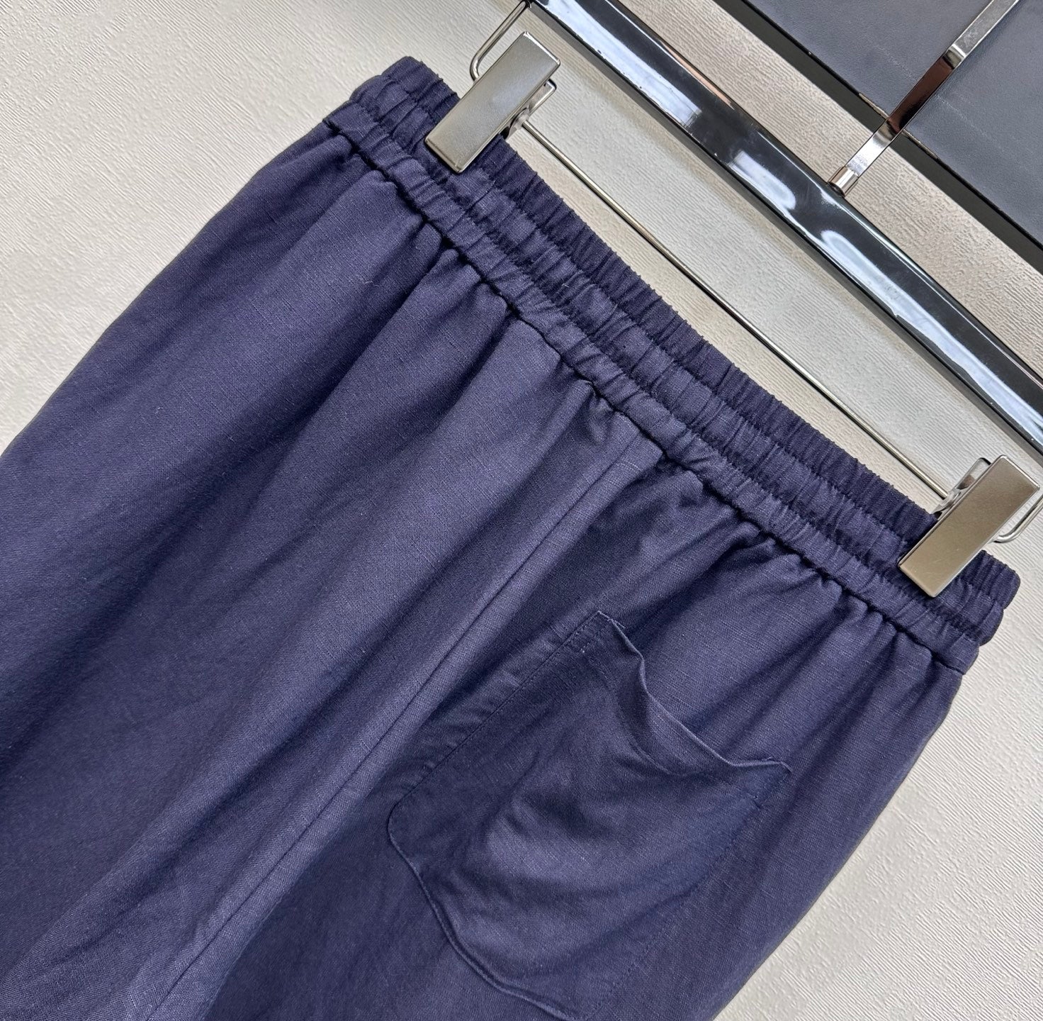 Dior 2026 Drawstring Linen Straight Leg Trouser Beige and Navy Blue Cotton