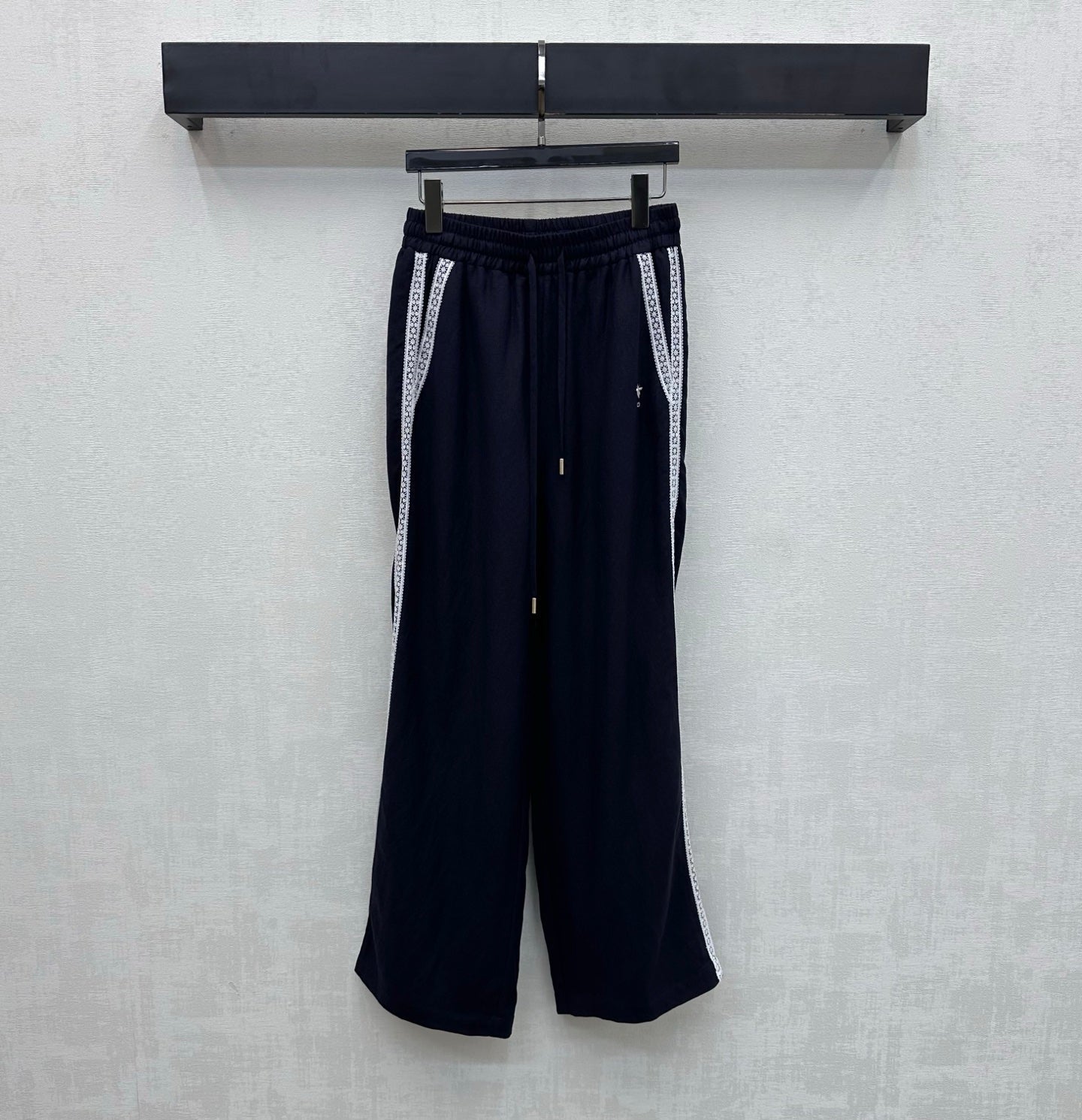 Dior 2026 Drawstring Linen Straight Leg Trouser Beige and Navy Blue Cotton