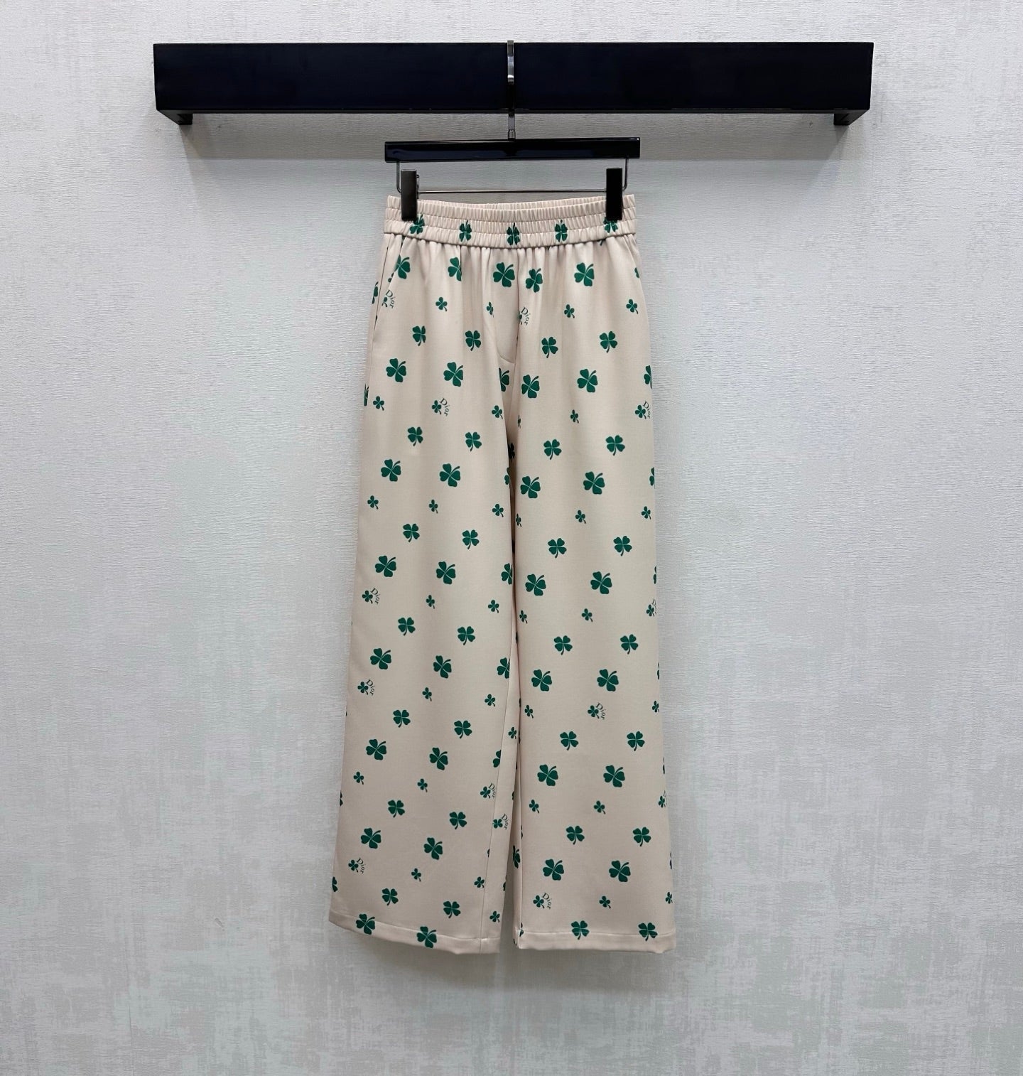 Dior 2026 Clover Embroidery Pant Cream and Navy Blue Polyester