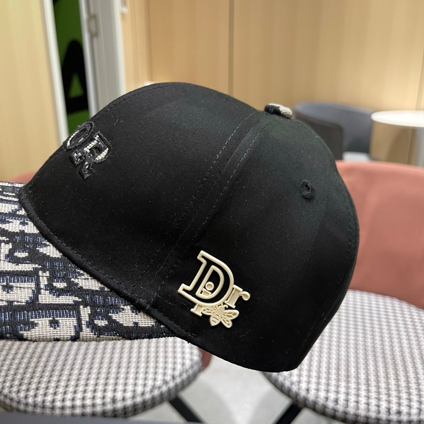 Dior Embroidered Baseball Cap Gray Black Cotton 219158