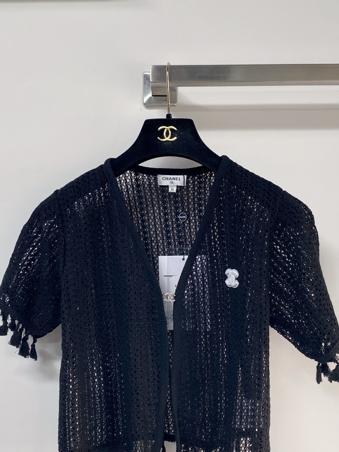 Chanel 2026 Crochet Knitted Cardigan Black and White Cotton
