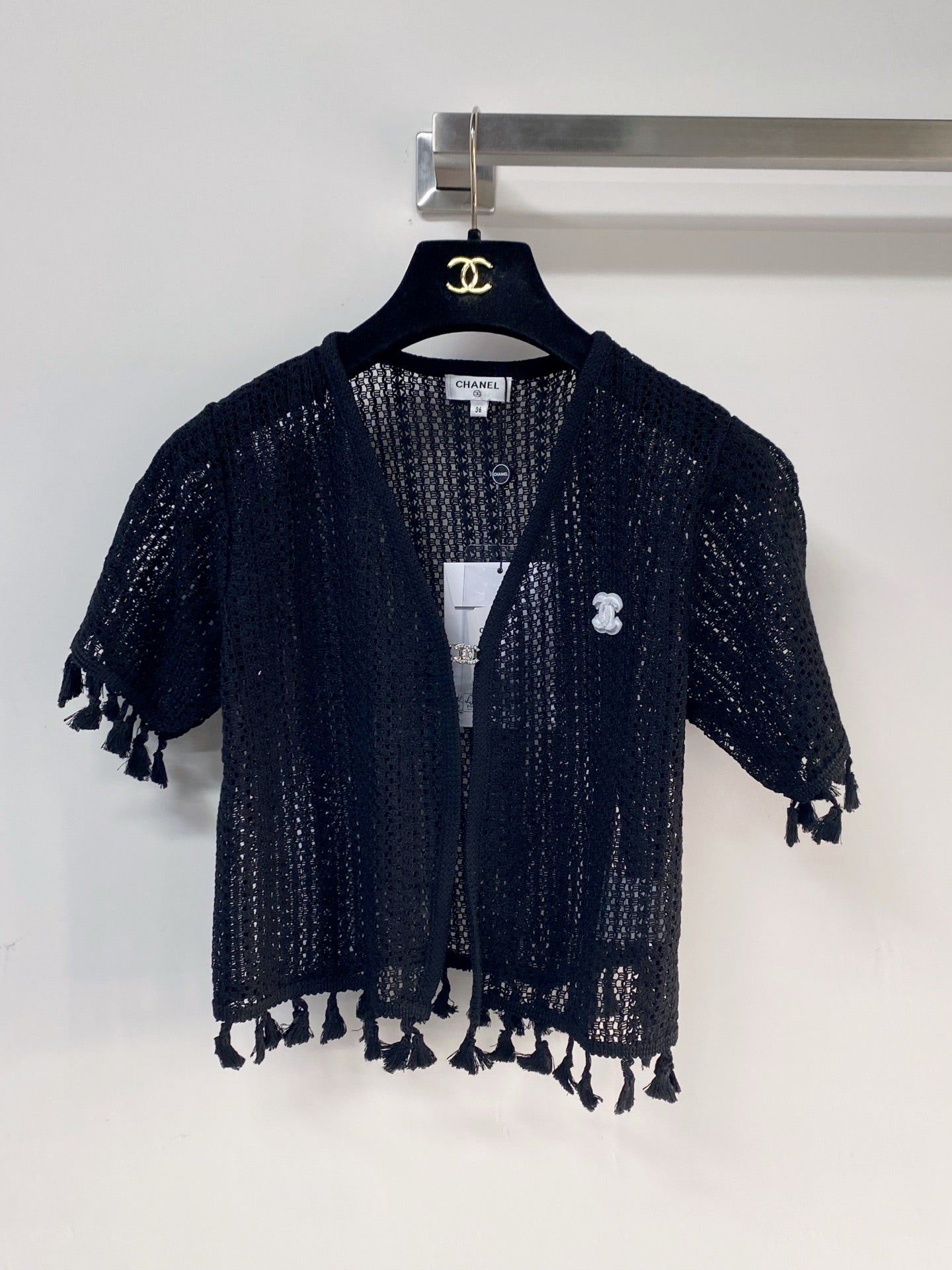 Chanel 2026 Crochet Knitted Cardigan Black and White Cotton
