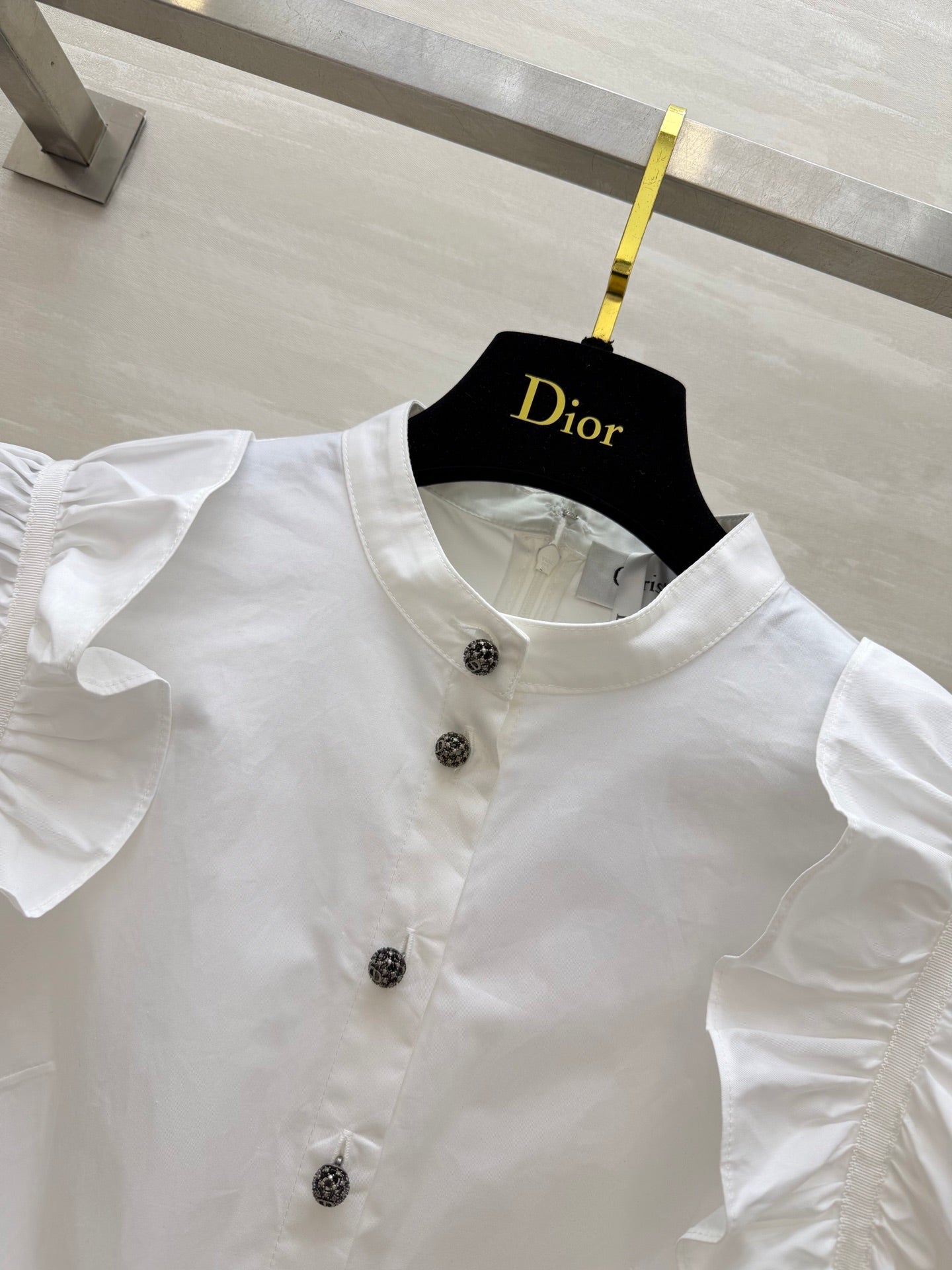 Dior 2026 Ruffled Shirt Dresses With Belt Black White Cotton 358341